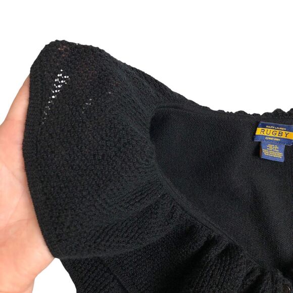 Ralph Lauren Rugby Dress Small Black Wool Knit Sweater Crochet Ruffle Preppy Y2K - Picture 5 of 14